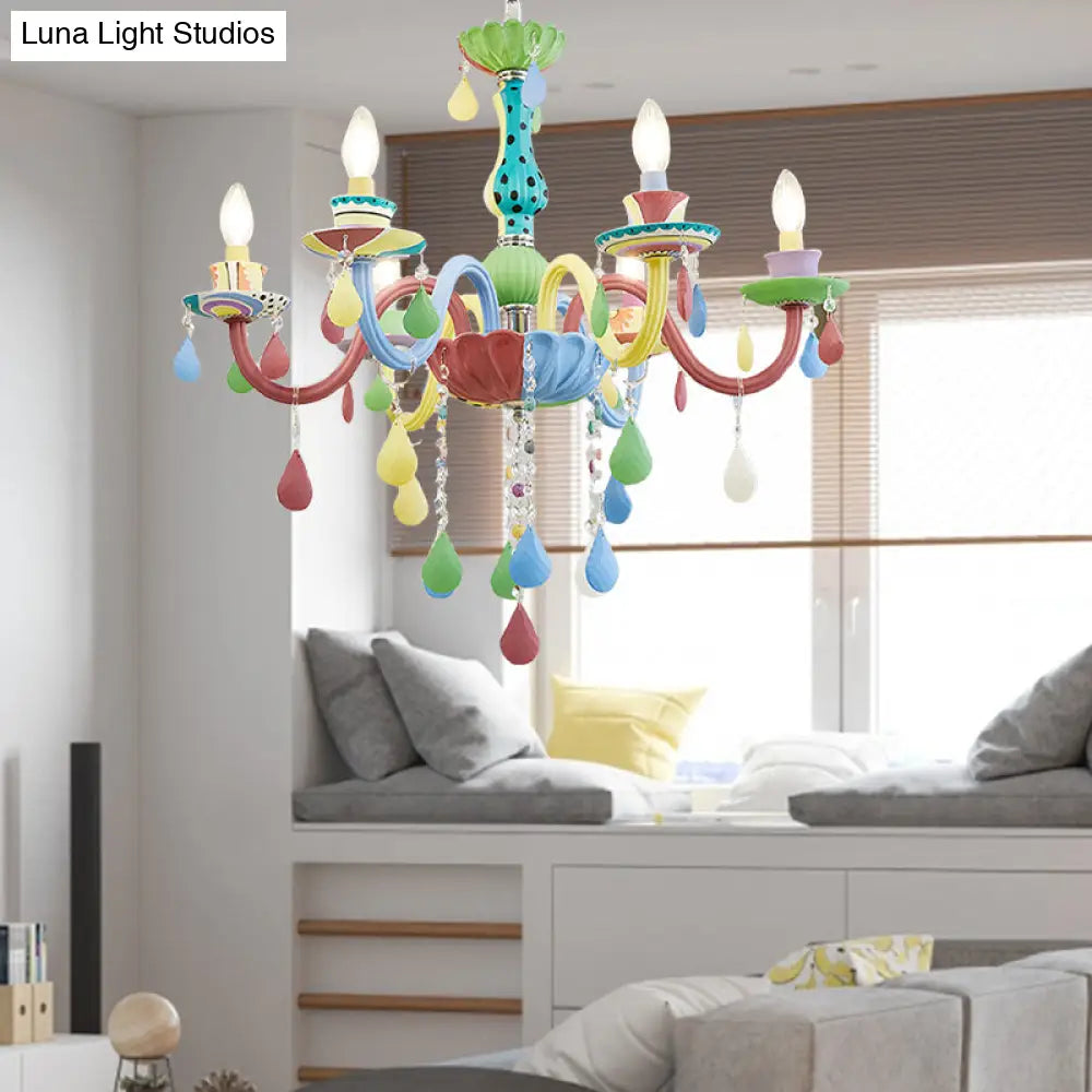 Crystal Kids Multi-Color Chandelier: Glass Candle Hanging Light For Nursery