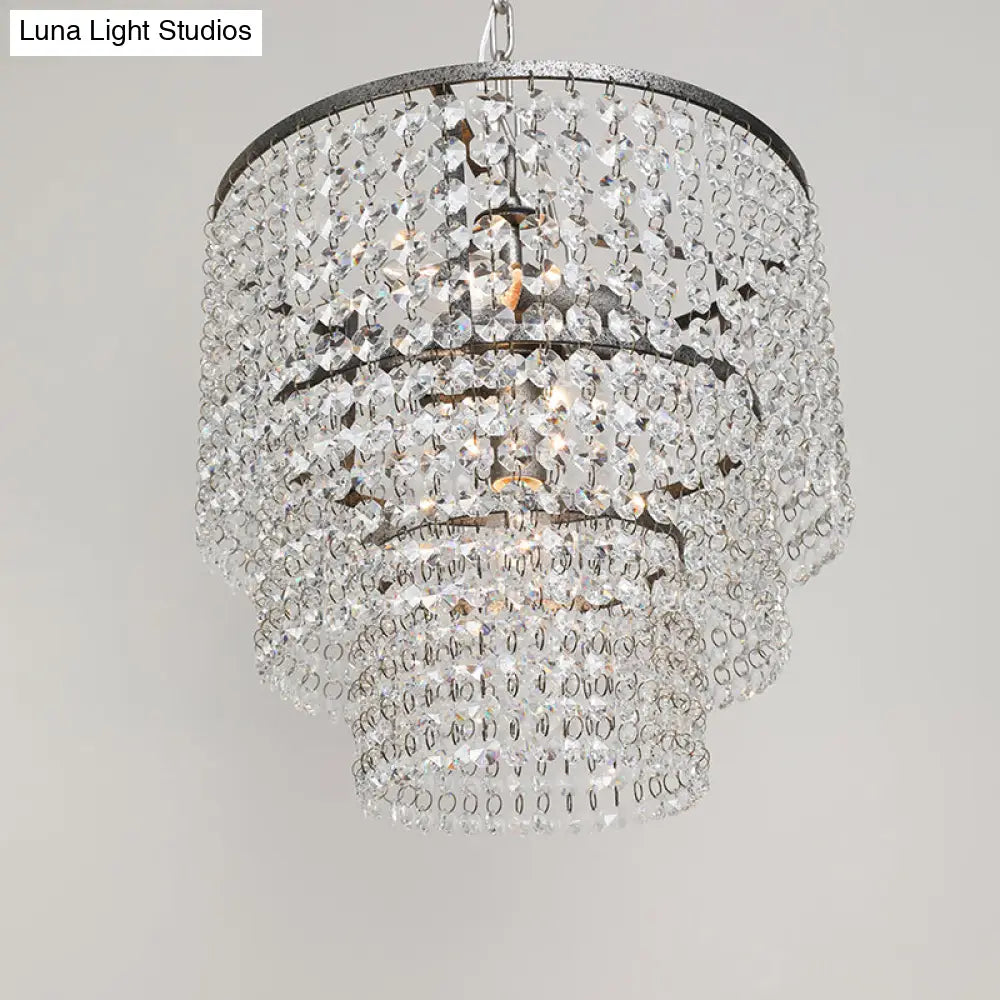 Crystal Layered Ceiling Lighting Chandelier - Elegant Chrome Entryway Fixture