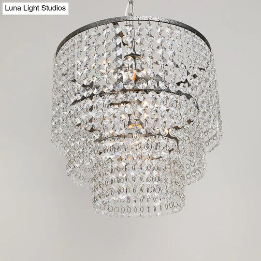 Crystal Layered Ceiling Lighting Chandelier - Elegant Chrome Entryway Fixture