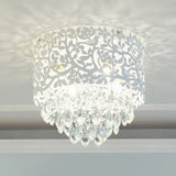 Crystal Leaf Metal Flush Mount Ceiling Light For Girls’ Bedroom In White