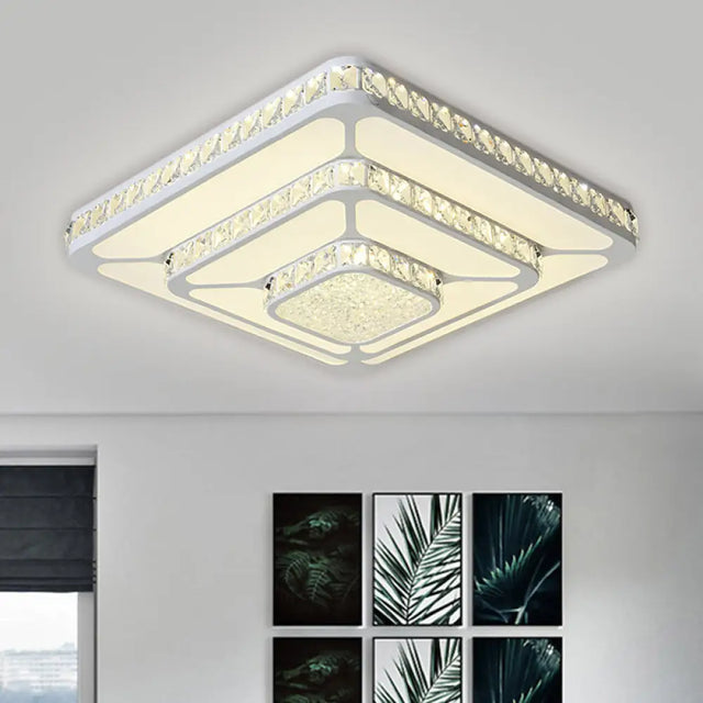 Crystal Led Close To Ceiling Light Flush Mount Fixture - Warm/White Option