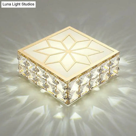 Crystal Led Flush Mount Ceiling Light - Modern Square Design Gold / 5W White