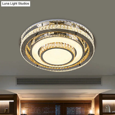 Crystal Led Flushmount Close To Ceiling Lighting Fixture In Nickel - Simple & Sleek Design