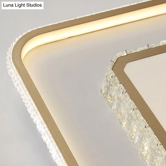 Crystal Led Golden Ceiling Mount Lamp - 2-Tier Geometric Shape Minimalist Design