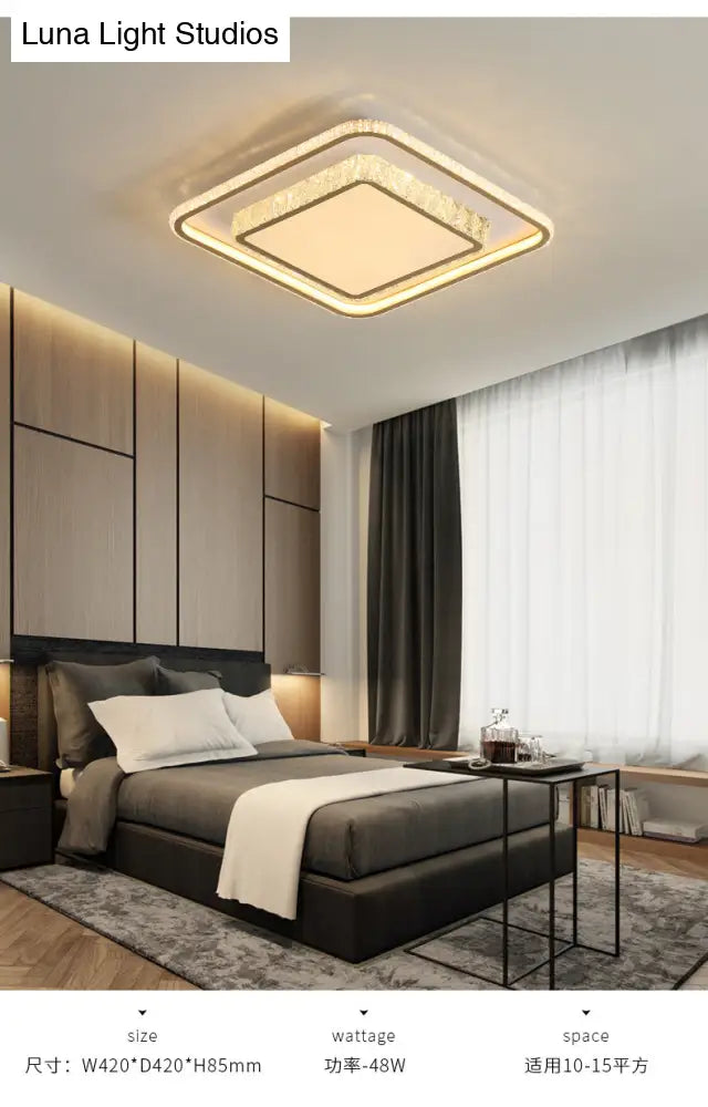 Crystal Led Golden Ceiling Mount Lamp - 2-Tier Geometric Shape Minimalist Design