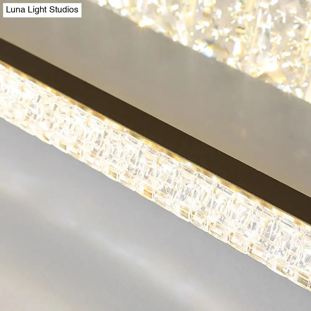 Crystal Led Golden Ceiling Mount Lamp - 2-Tier Geometric Shape Minimalist Design