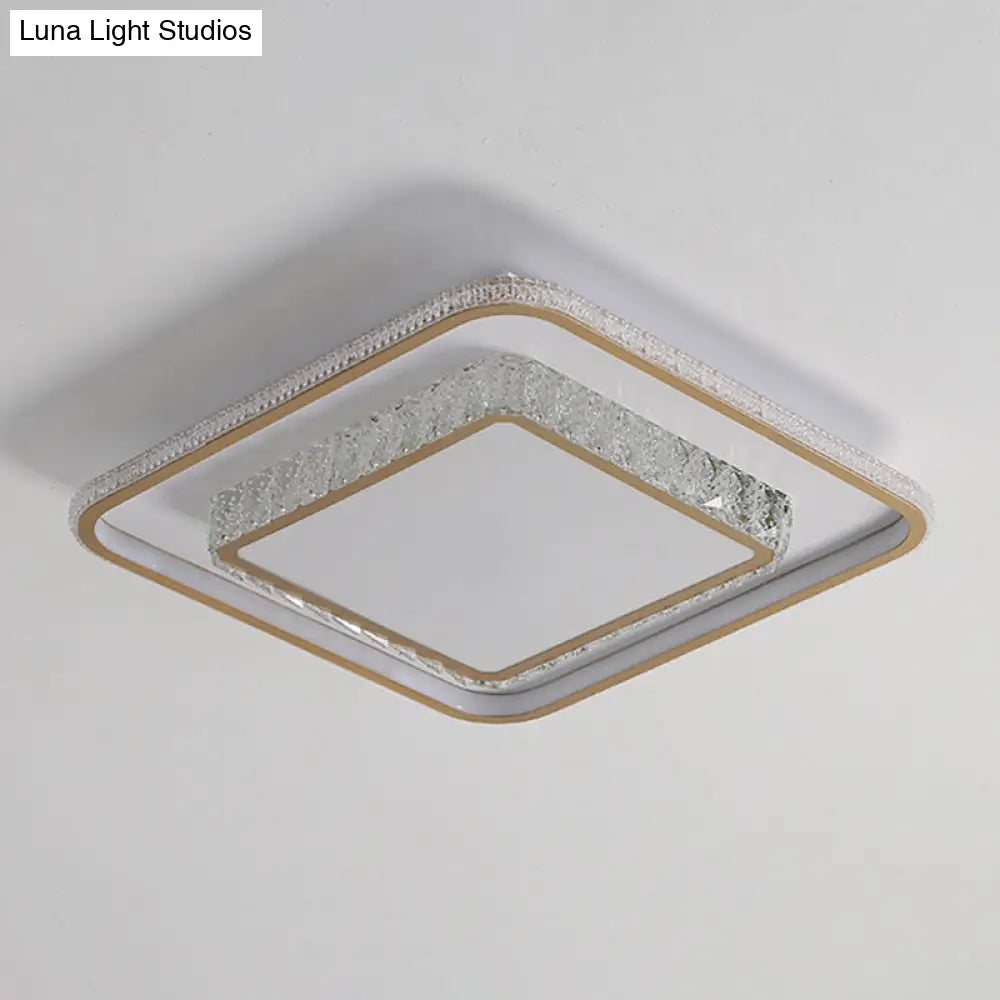 Crystal Led Golden Ceiling Mount Lamp - 2-Tier Geometric Shape Minimalist Design