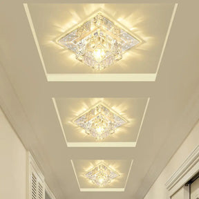 Crystal Led Hallway Flush Mount Light - Minimalist Square Design In Clear / Small Warm