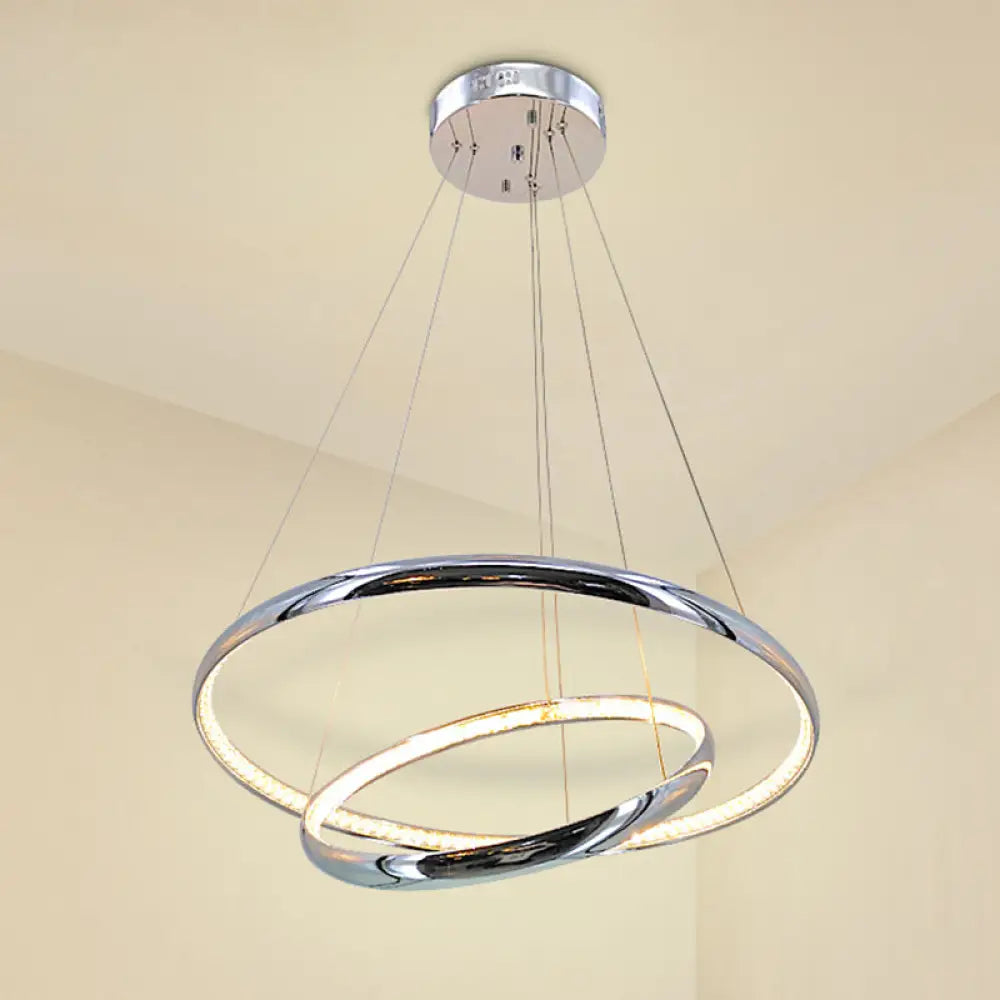 Modern Crystal Led Ring Chandelier In Chrome: Minimalist Pendant Lamp With Warm/White Light For