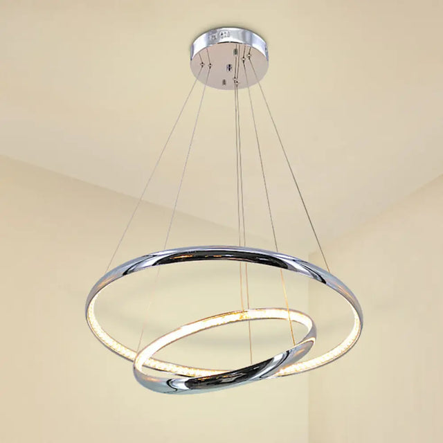 Modern Crystal Led Ring Chandelier In Chrome: Minimalist Pendant Lamp With Warm/White Light For