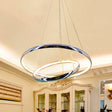Crystal Led Minimalist Chrome Ring Chandelier For Warm/White Lighting In Living Room / Warm