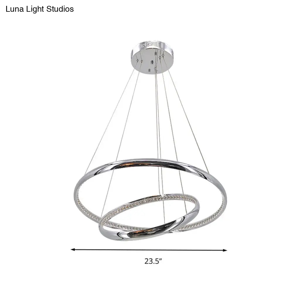 Crystal Led Minimalist Chrome Ring Chandelier For Warm/White Lighting In Living Room