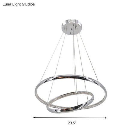Crystal Led Minimalist Chrome Ring Chandelier For Warm/White Lighting In Living Room
