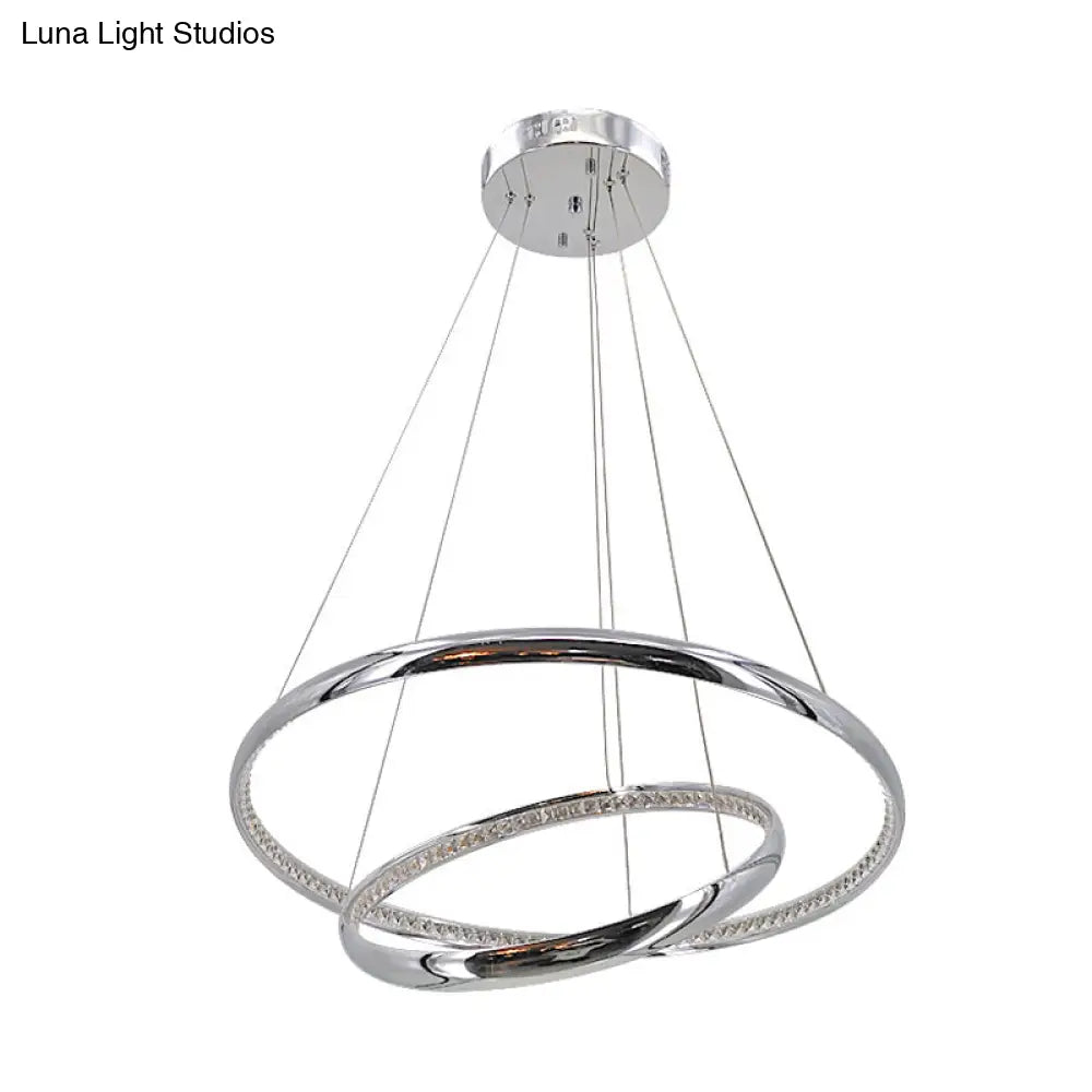 Crystal Led Minimalist Chrome Ring Chandelier For Warm/White Lighting In Living Room