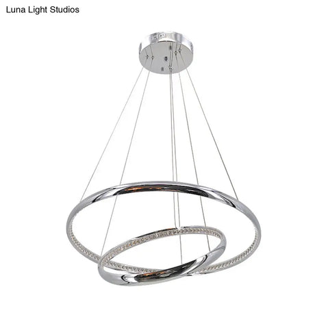 Crystal Led Minimalist Chrome Ring Chandelier For Warm/White Lighting In Living Room