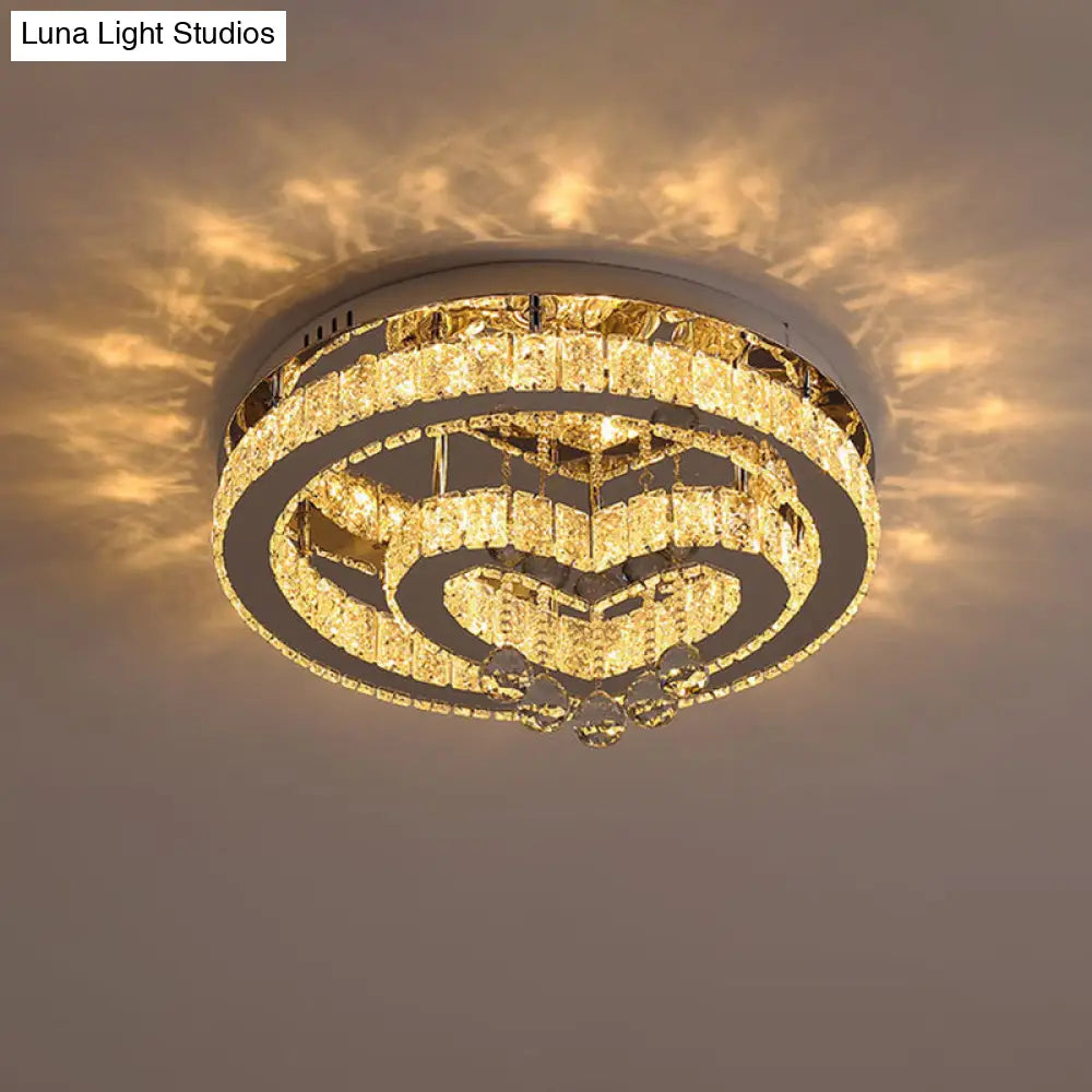 Crystal Led Semi Flush Ceiling Light - Nordic Style Chrome Fixture For Bedroom / Third Gear Loving