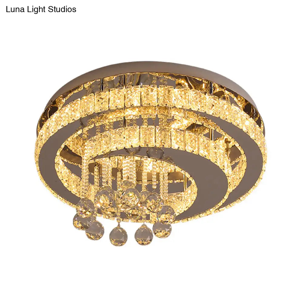 Crystal Led Semi Flush Ceiling Light - Nordic Style Chrome Fixture For Bedroom