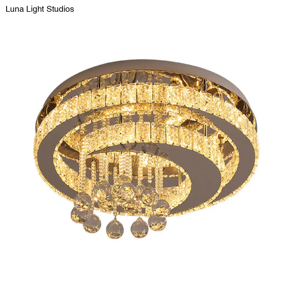 Crystal Led Semi Flush Ceiling Light - Nordic Style Chrome Fixture For Bedroom