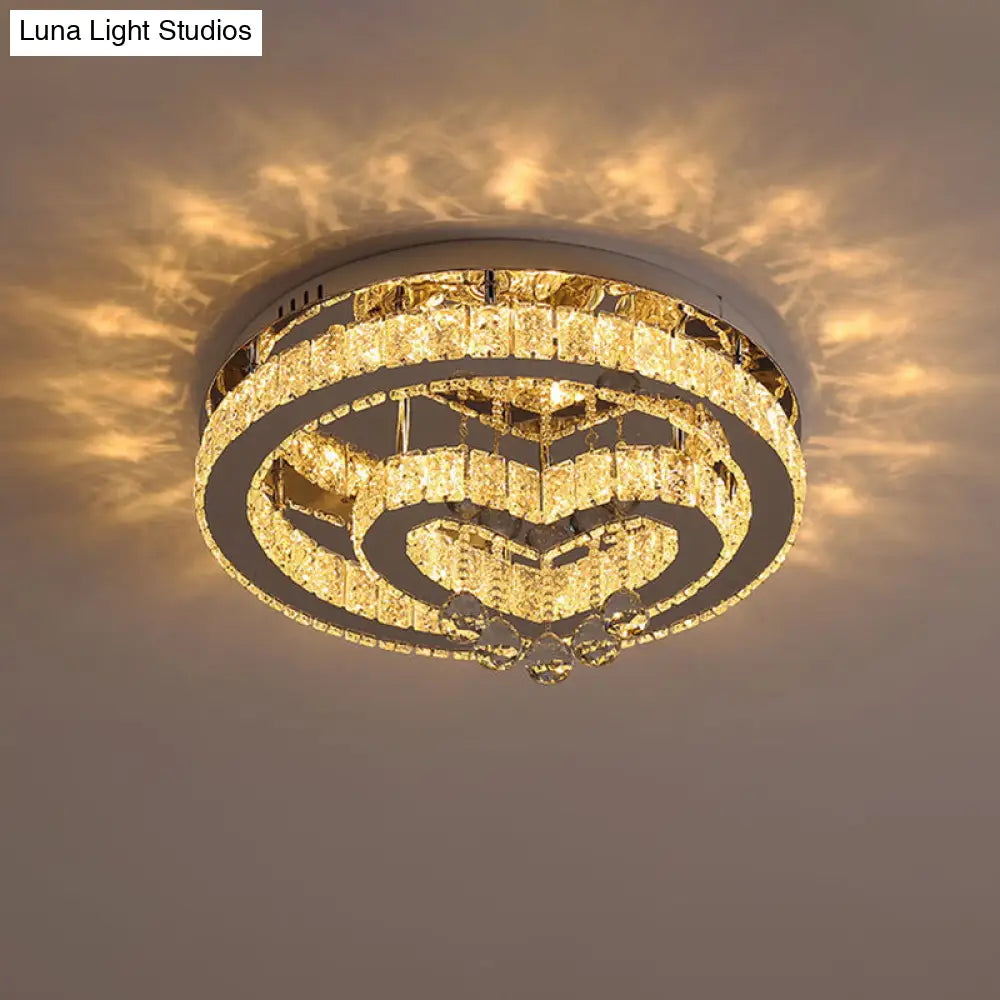 Crystal Led Semi Flush Ceiling Light - Nordic Style Chrome Fixture For Bedroom / Third Gear Loving