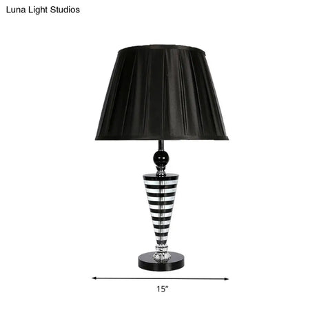 Crystal Night Lamp - Black Conical Nightstand Light With Fabric Shade For Bedroom