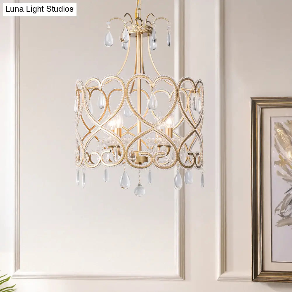 Crystal Nordic Gold Cylinder Chandelier With 4 Bulbs: Elegant Teardrop Hanging Ceiling Light