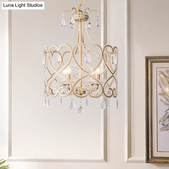 Crystal Nordic Gold Cylinder Chandelier With 4 Bulbs: Elegant Teardrop Hanging Ceiling Light