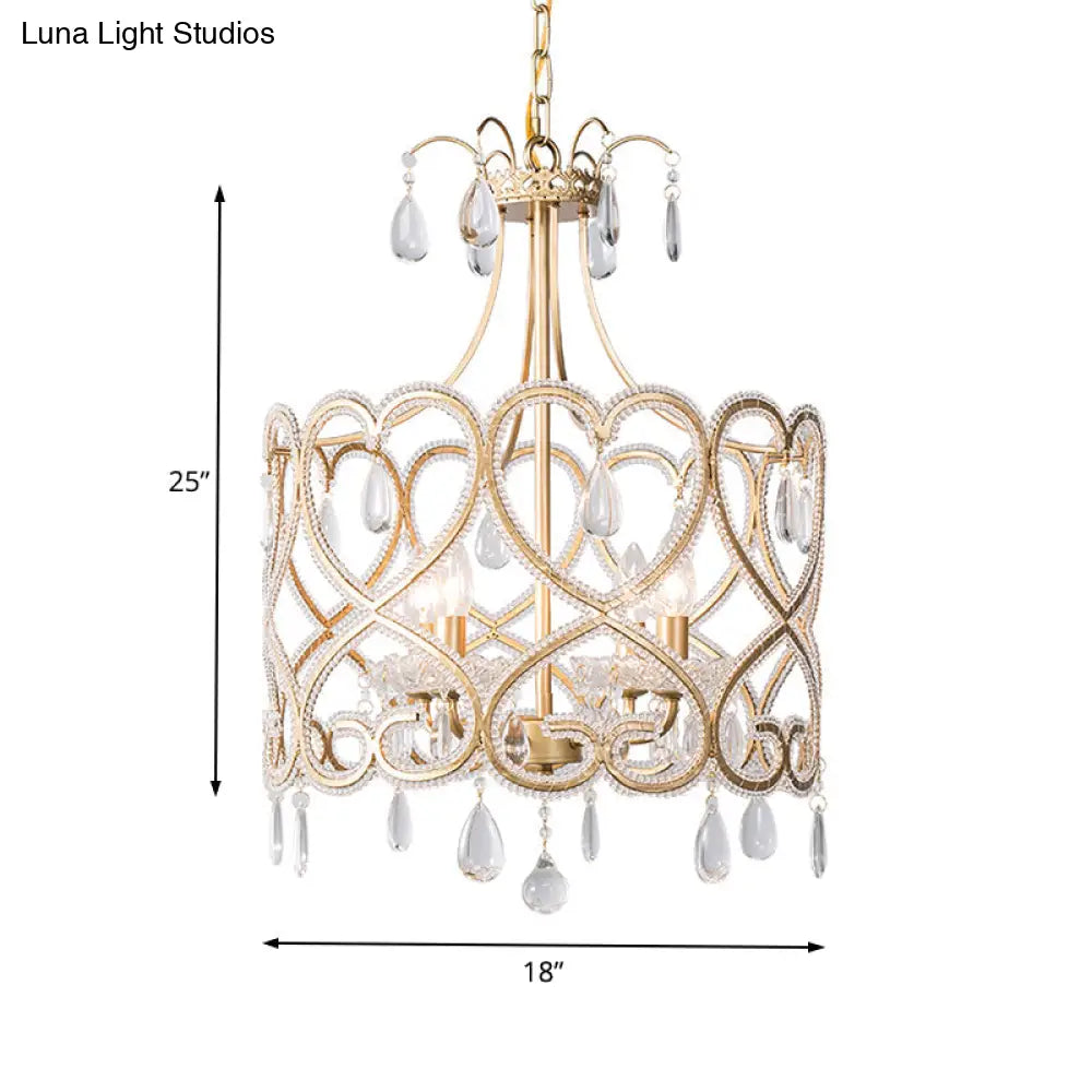 Crystal Nordic Gold Cylinder Chandelier With 4 Bulbs: Elegant Teardrop Hanging Ceiling Light