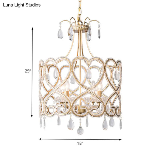 Crystal Nordic Gold Cylinder Chandelier With 4 Bulbs: Elegant Teardrop Hanging Ceiling Light