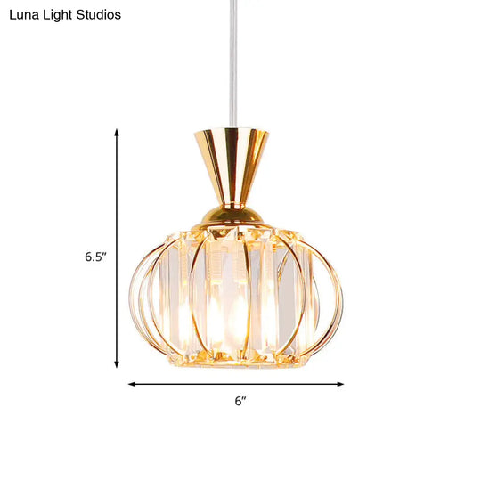 Modern Crystal Prism Pendant Light With Lantern Shade In Black/Gold For Bedroom