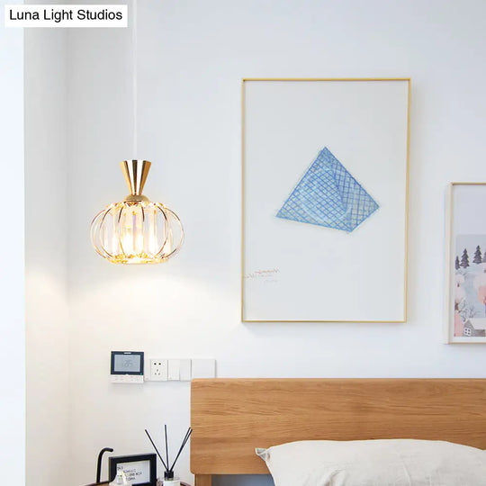 Crystal Prism Pendant Light With Modern Lantern Shade In Black/Gold For Bedroom