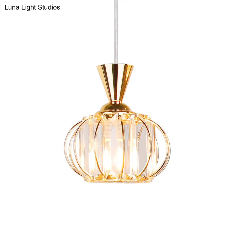 Modern Crystal Prism Pendant Light With Lantern Shade In Black/Gold For Bedroom