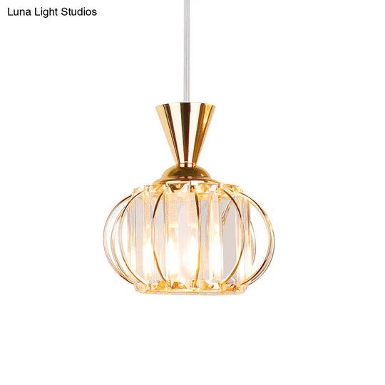 Modern Crystal Prism Pendant Light With Lantern Shade In Black/Gold For Bedroom