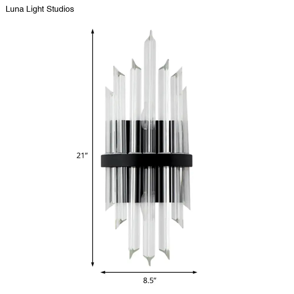 Crystal Prism Sconce Light: Contemporary 1/2-Pack Lamp With Square Black Backplate
