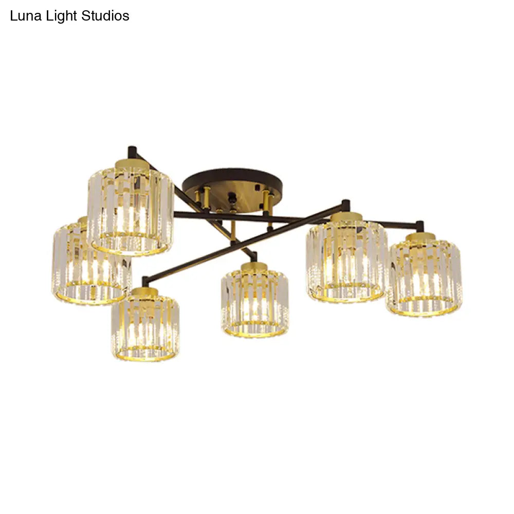 Crystal Rectangle Semi Flush Bedroom Light - Minimalist Black And Gold Flushmount With 4/6 - Light