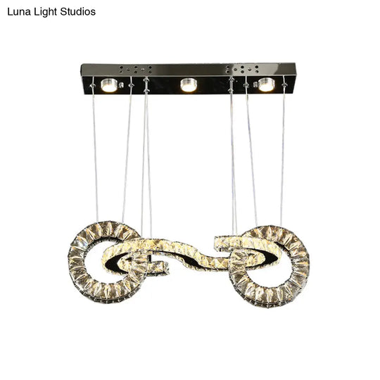 Crystal Ring Led Pendant Ceiling Lamp - Contemporary Chrome Suspension For Restaurants