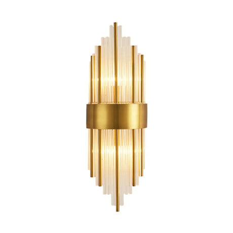 Crystal Rod Wall Sconce In Gold - Elegant Dual Bulb Lighting For Living Room Walls / A