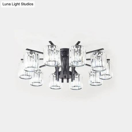 Crystal Shade Nordic Metal Semi Flush Mount Light (6/8/10 Lights) - Black Ceiling Fixture