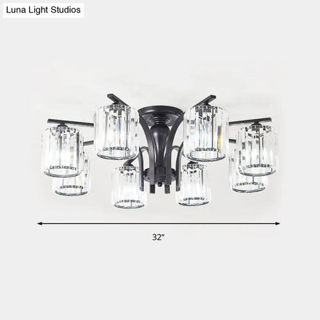 Crystal Shade Nordic Metal Semi Flush Mount Light (6/8/10 Lights) - Black Ceiling Fixture