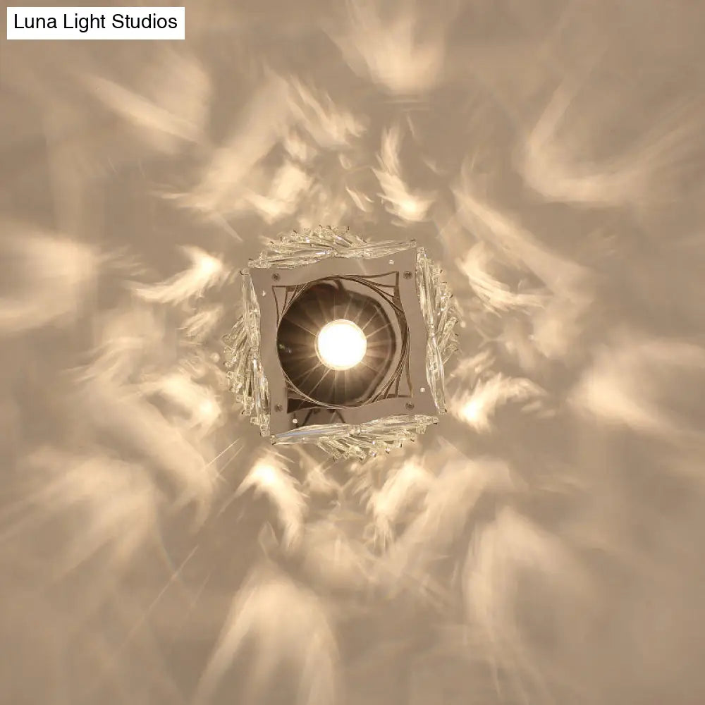 Crystal Spiral Square Ceiling Lamp - Modern 1-Light Semi Mount For Hallways