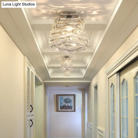 Crystal Spiral Square Ceiling Lamp - Modern 1 - Light Semi Mount For Hallways