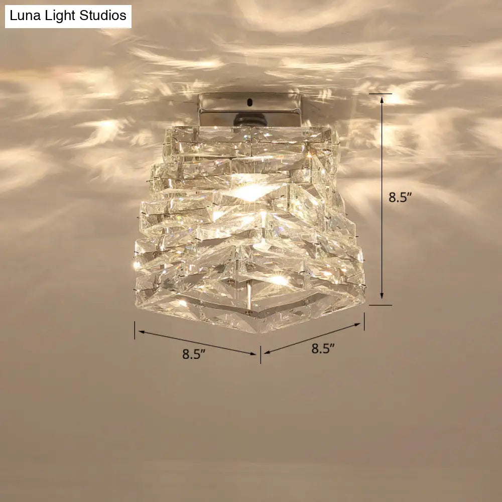 Crystal Spiral Square Ceiling Lamp - Modern 1 - Light Semi Mount For Hallways