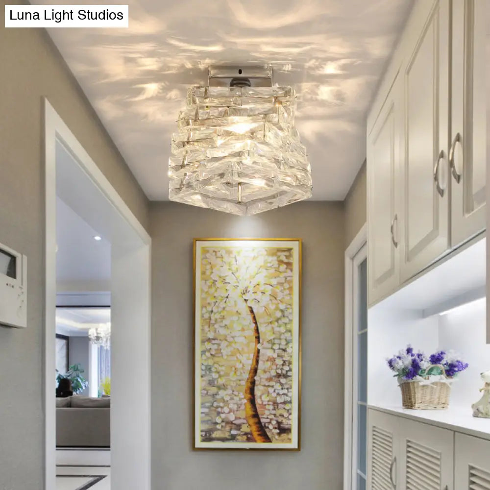 Crystal Spiral Square Ceiling Lamp - Modern 1 - Light Semi Mount For Hallways