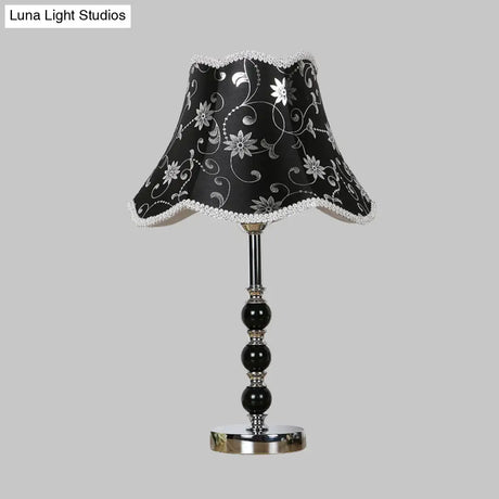 Crystal Table Lamp: 1-Light Countryside Black Scalloped Night Light With Flower Pattern
