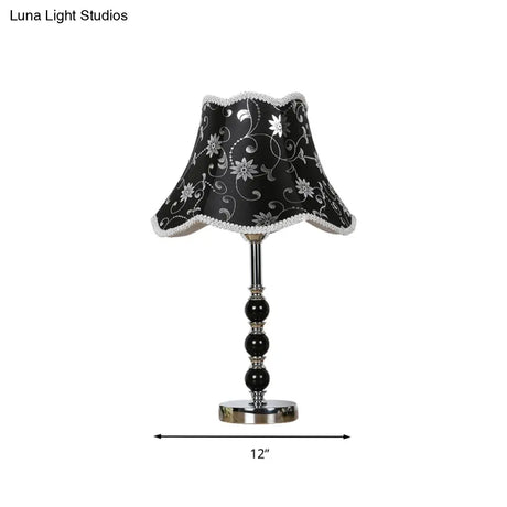 Crystal Table Lamp: 1-Light Countryside Black Scalloped Night Light With Flower Pattern