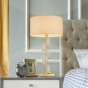 Crystal Table Lamp - White Drum Shade Simplicity Design Bedside Desk Light With Fabric