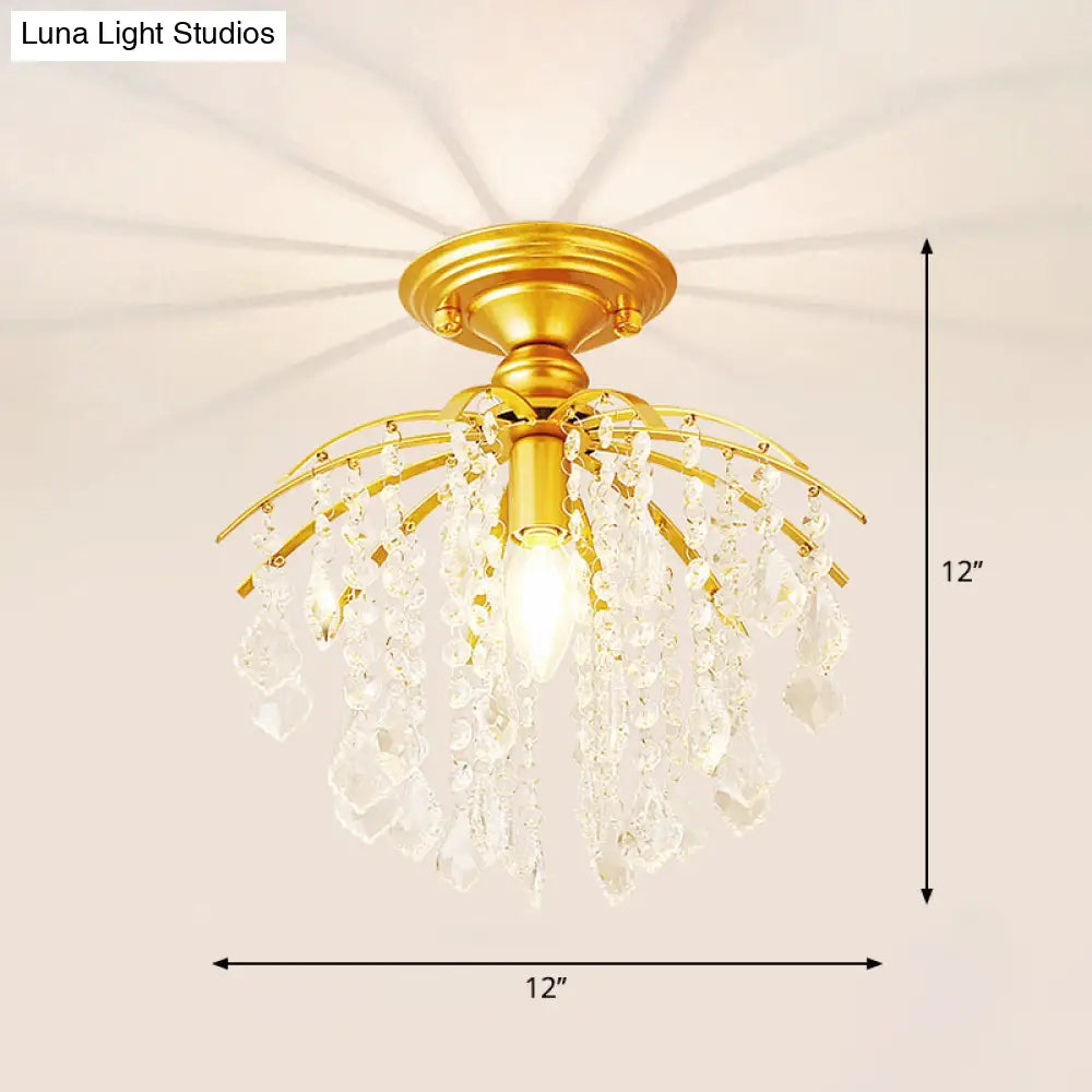 Crystal Tassel Semi Flush Mount Ceiling Light For Country - Style Interiors Gold