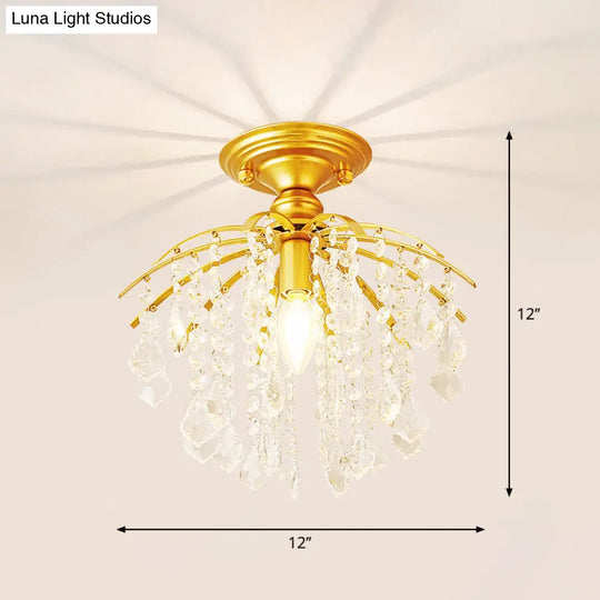 Crystal Tassel Semi Flush Mount Ceiling Light For Country - Style Interiors Gold