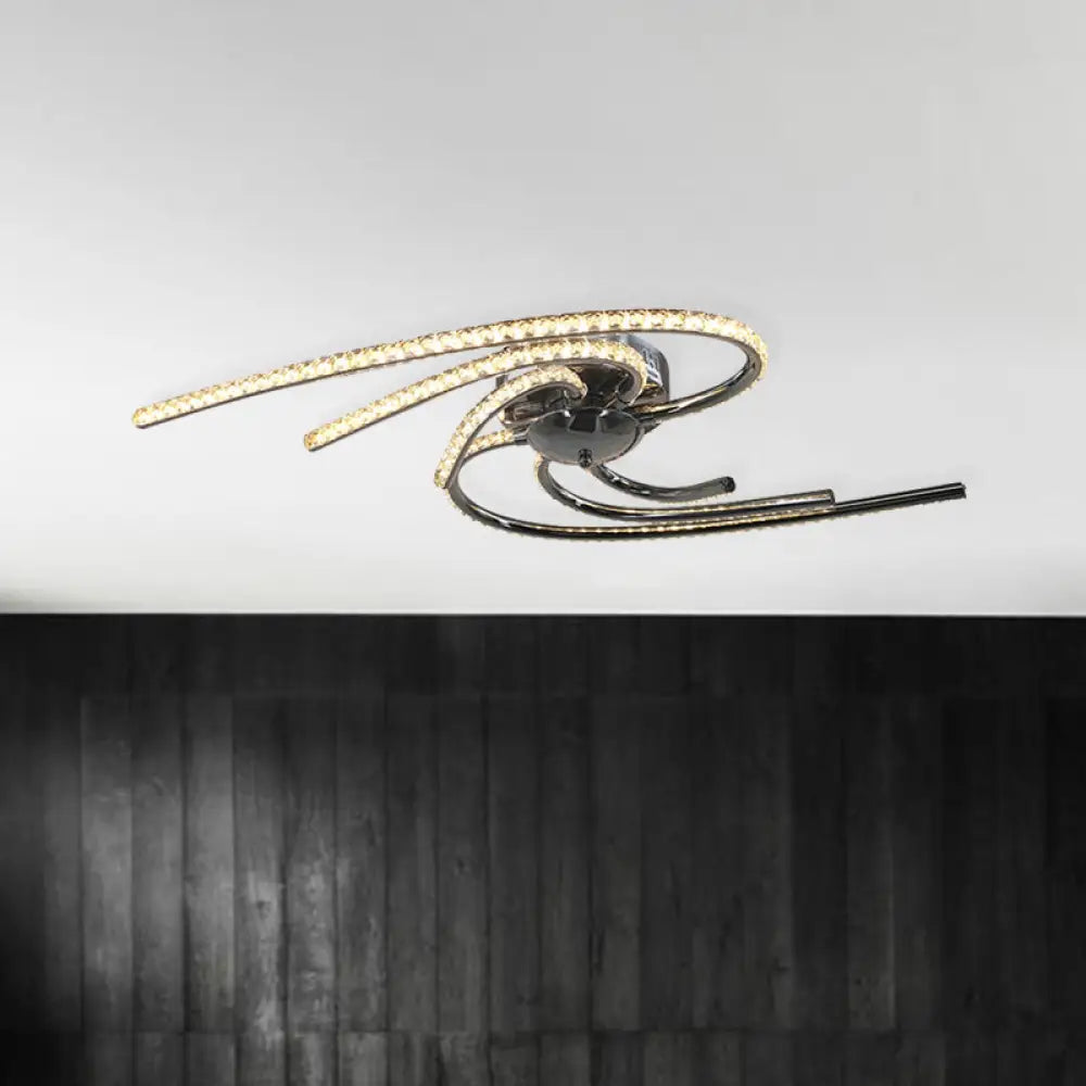 Crystal Twist Flush Light - Minimalist 6-Light Mount In Chrome Warm/White Illumination / White