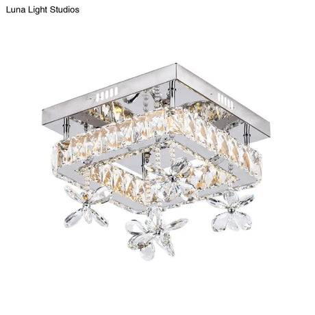 Cubic Crystal Led Bedroom Ceiling Light Fixture - 8’/12’ Width Semi Flush Mount Chrome Finish