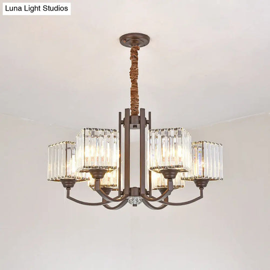 Cuboid Crystal Block Chandelier - Modernist Pendant Lamp With 3/6 Lights For Dining Room In Coffee